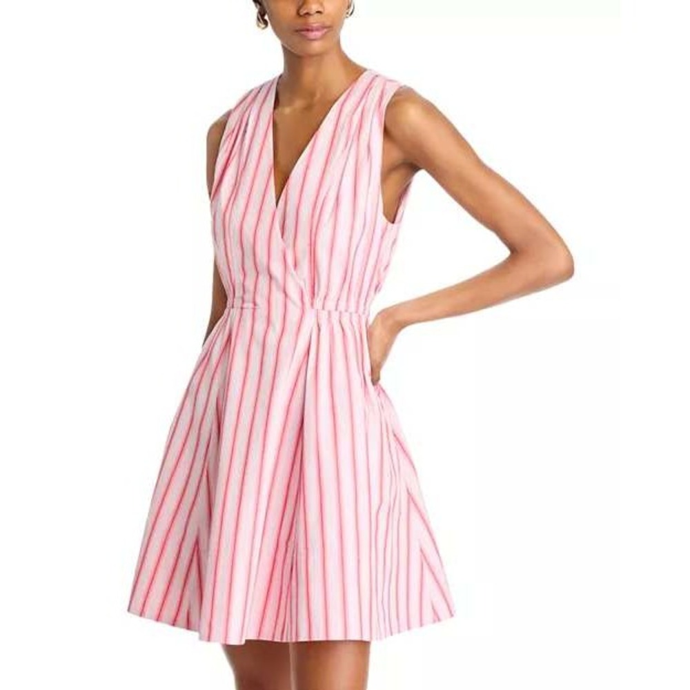 Derek Lam 10 Crosby Pink Red Striped Cotton Sleeveless V-Neck Mini Dress 4